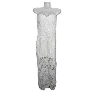 LENA White Long Lace Overlay Dress MED Sweetheart Neckline Lace Wedding Formal‎